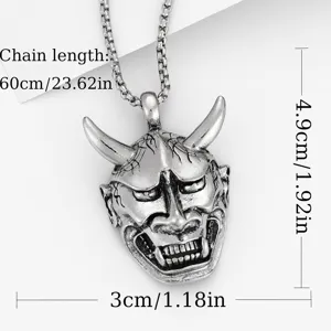 Vintage retro hannya mask pendant necklace with 60cm chain alloy men jewelry item.