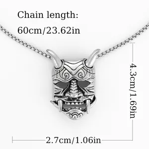 Retro Japanese Hannya Mask Pendant Necklace for Men Alloy Gothic Punk Jewelry Trend 60cm