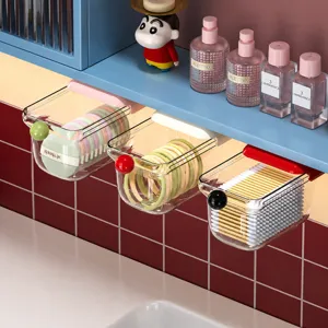 Transparent Plastic Drawer Storage Box Punch-Free Wall-Mounted Organizer For Bathroom Cotton Swabs Hair Clips Small Items