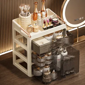 Multi-layer desktop cosmetic storage box with clear drawers and large capacity organizer.