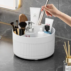Desktop Rotating Cosmetic Storage Box Multi Grid Plastic Makeup Brush Holder 360 Degree Swivel Organizer For Vanity Desk