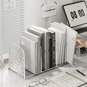 Clear acrylic bookends for desk, modern desktop bookshelf organizer for office and school books.