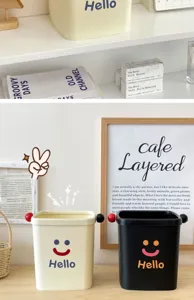 Mini desktop trash can cute storage bucket with press ring for dorm office home.