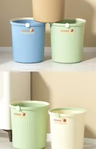 Large capacity household plastic trash can detail view, multi-color daily wastebasket.
