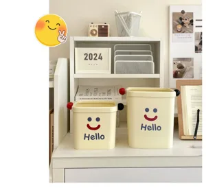 Cute desktop mini trash can with press ring, small wastepaper basket for desk, office, and dorm.