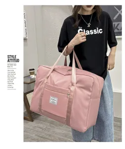 Large capacity pink travel storage bag, waterproof organizer for quilts and heavy clothes.
