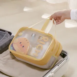 Bolsa de cosméticos impermeable portátil, neceser organizador transparente vista principal.