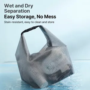 Waterproof mesh swim bag with dry wet separation large capacity travel cosmetic storage organizer