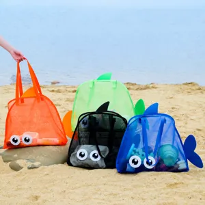 Kids toy mesh beach bag, large capacity outdoor travel shoulder storage bag for kids and adults.