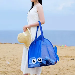 Blue mesh beach bag large capacity toy storage tote cute whale design for outdoor travel swimming