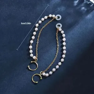 Pearl wireless earphone anti-loss chain dual layer gold tone ear cuff headphone accessory