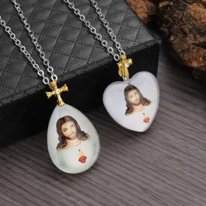 Jesus cross pendant necklace set, Christian religious crystal necklace with delicate silver chain.