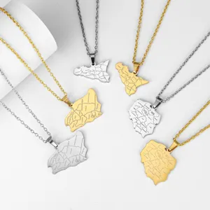 Collar con Colgante de Mapa de País de Acero Inoxidable Polonia Arabia Saudita Sicilia Collar con Dije Geográfico Joyería Unisex Estilo Étnico