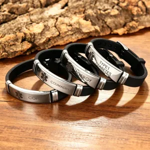Pulsera de Alerta Médica Minimalista de Acero Inoxidable y Silicona para Unisex Pulido Grabado con Láser Letras Muñequera Joyería de Regalo