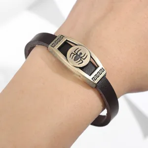 Bracciale in pelle vintage per uomo polsino lega bronzo stile punk gioielli moda