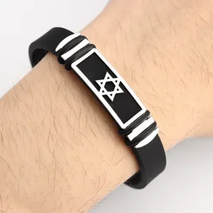Bracciale uomo in silicone nero e acciaio inossidabile stella di Davide sportivo