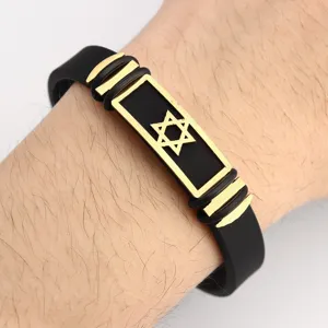 Bracciale uomo silicone nero acciaio inossidabile stella di David moda sport gioiello