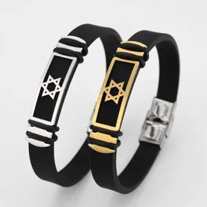 Bracciale da uomo in silicone e acciaio inossidabile con ciondolo stella di david gioiello