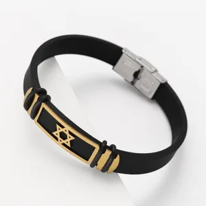 Bracciale uomo in silicone nero e acciaio inossidabile stella di David sportivo trendy