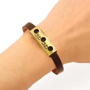 Bracciale Uomo Pelle PU Retro Piastra Metallo Bronzo Antico Stile Gotico Gioiello Moda