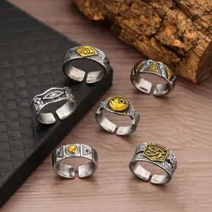 Vintage Eye Of Horus Alloy Open Ring Retro Eye Of Providence Hip Hop Adjustable Rings Niche Personality Jewelry For Men