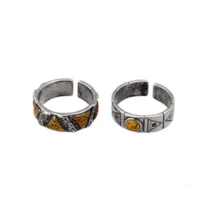 Retro Eye of Horus alloy open ring, vintage punk style men's geometric jewelry main view.