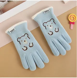 Kinderen winter warme fleece handschoenen schattige beren borduurwerk buiten fietsen dikke wanten
