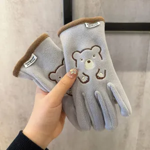 Kinderen Winter Warme Handschoenen Schattige Tekenfilm Dier Borduurwerk Polarfleece Winddichte Kinderen Buitensport Handschoenen