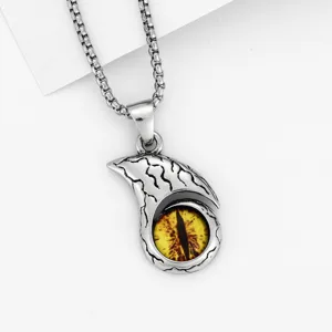 Vintage evil eye pendant necklace for men punk gothic metal jewelry stainless steel chain