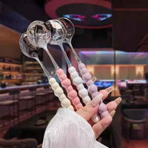 Stainless steel soup spoon with colorful ceramic bubble handle, long handle tableware set.