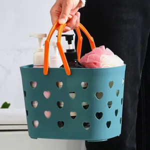 Portable Plastic Shower Basket Cute Hollow Out Storage Basket With Double Handles For Bathroom Dormitory Sundries Organizer