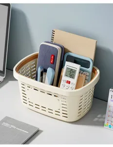 Plastic storage basket hollow desktop organizer portable bathroom caddy container bin.