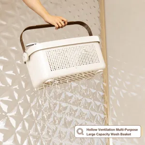 Portable shower caddy with handle, plastic storage basket for bathroom dormitory organization.