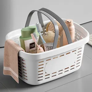 Portable Plastic Shower Caddy Storage Basket Hollow Out Bathroom Toiletry Organizer With Handles Storage Bin For Home Kitchen