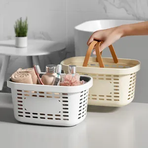 Portable plastic shower basket bathroom hollow draining storage organizer with dual handles