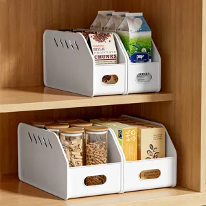 White plastic storage basket bin for kitchen cabinet pantry organizer desktop snack container