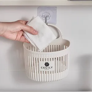 Wall mounted storage basket kitchen bathroom hanging organizer plastic household holder rack