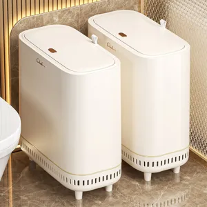 Poubelle fine avec couvercle pour salle de bain espace etroit blanc creme corbeille moderne