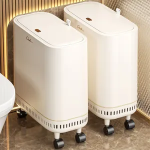 Poubelle roulante étroite avec couvercle pour rangement fente de salle de bain, corbeille.