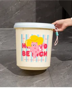 Cute plastic trash can with lid large storage bucket for kitchen bedroom home use