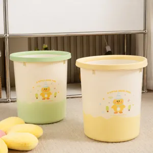 Household Plastic Trash Can With Pressing Ring Cute Cartoon Chick Pattern Large Capacity Waste Bin For Kitchen