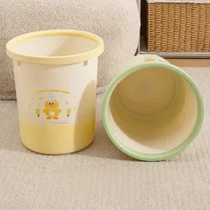 Cute plastic trash can with press ring, large capacity cute cartoon chick design for home kitchen.