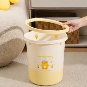 Cute aesthetic plastic trash can for home kitchen and living room with handy pressing ring.