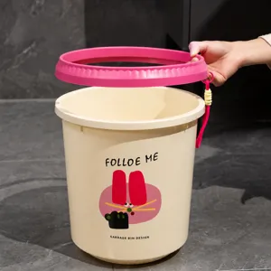 Cute household trash can with pressing ring large plastic garbage bin for room dorm