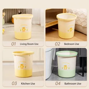 Cute desktop trash can with press ring, high aesthetic plastic waste basket for home room kitchen.