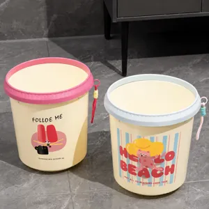 Cute plastic trash can large household garbage bin for bedroom bathroom dorm storage bucket
