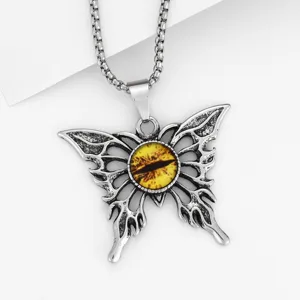 Vintage gothic punk devil eye butterfly pendant necklace for men and women fashion jewelry accessory