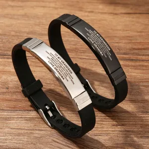 Inspirational Message Stainless Steel Silicone Bracelet For Men Adjustable Engraved Wristband Jewelry Grandson Brother Gift