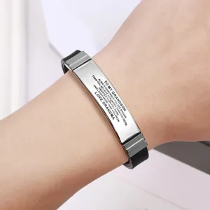 Stainless steel silicone bracelet detail view featuring engraved grandson message