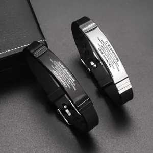 Stainless steel silicone grandson engraved bracelet detail closeup display views